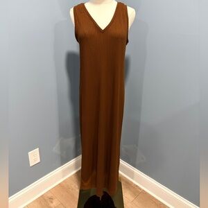 Old Navy Ribbed Knit Midi Dress Women’s Small Brown Sleeveless V-Neck Looser